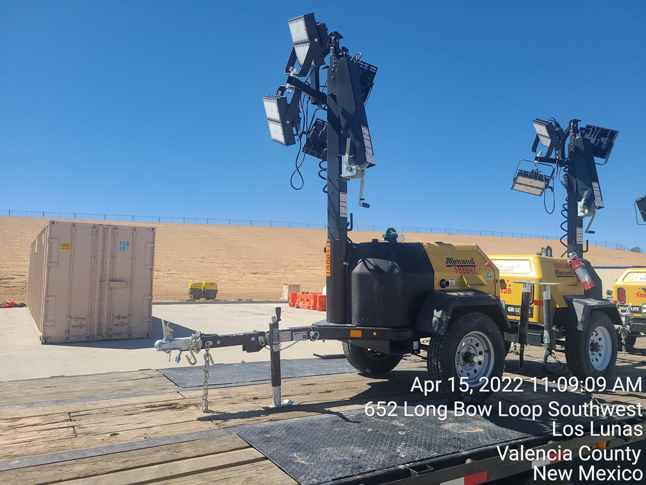 Allmand NLV3GR (4) LED Light Fixture 350W, 23' Vertical Mast, 3kW Prime, Towable, Deep Sea L401, Leveling Jacks, Yanmar T4F 5.8hp