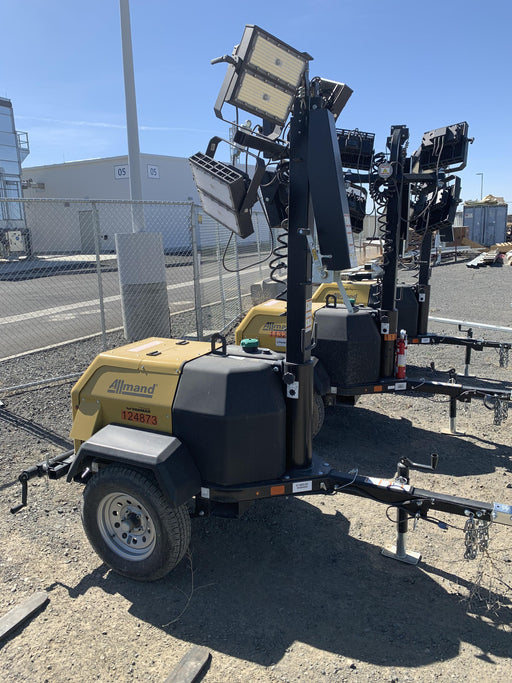 2020 Allmand NLV3GR (4) LED Light Fixture 350W, 23' Vertical Mast, 3kW Prime, Towable, Deep Sea L401, Leveling Jacks, Yanmar T4F 5.8hp