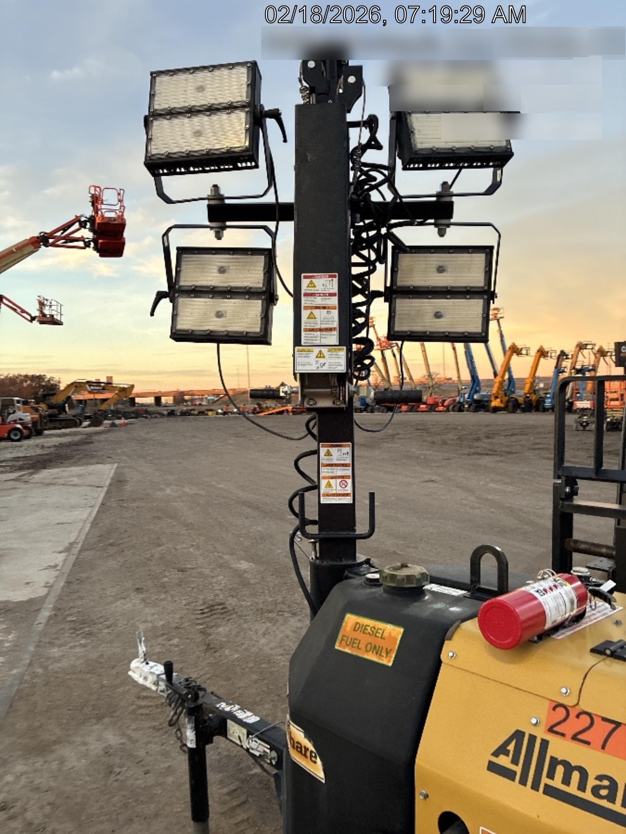 2022 Allmand NLV3GR (4) LED Light Fixture 350W, 23' Vertical Mast, 3kW Prime, Towable, Deep Sea L401, Leveling Jacks, Yanmar T4F 5.8hp