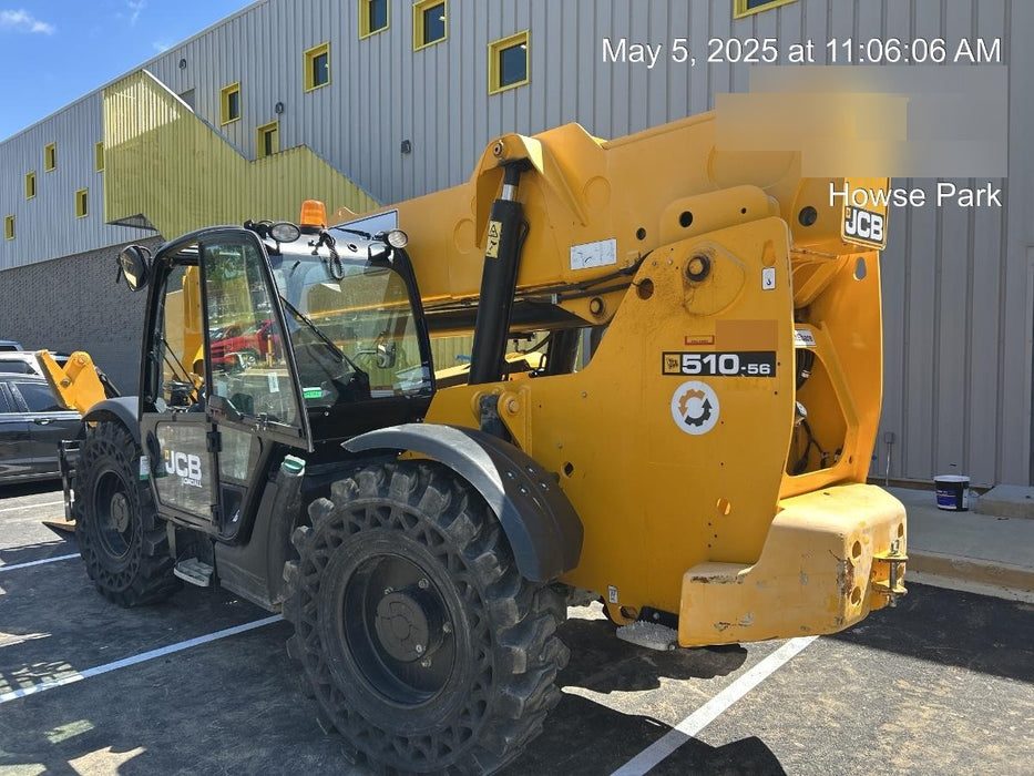 2020 JCB 510-56 Cab/Heat/Air, 74 HP, Solid Tires, STD Worklight, Beacon, Aux Hydraulics, Lifting Eye, Back up Alarm w/66" Carriage/60" Forks