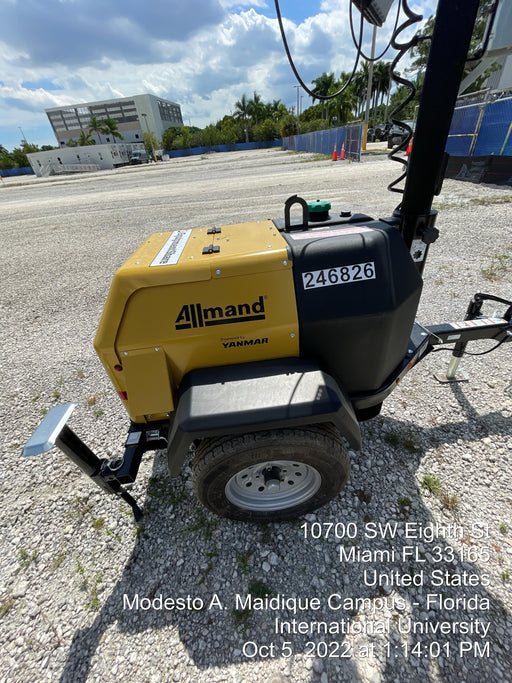 2022 Allmand NLV3GR (4) LED Light Fixture 350W, 23' Vertical Mast, 3kW Prime, Towable, ES Decals, T3