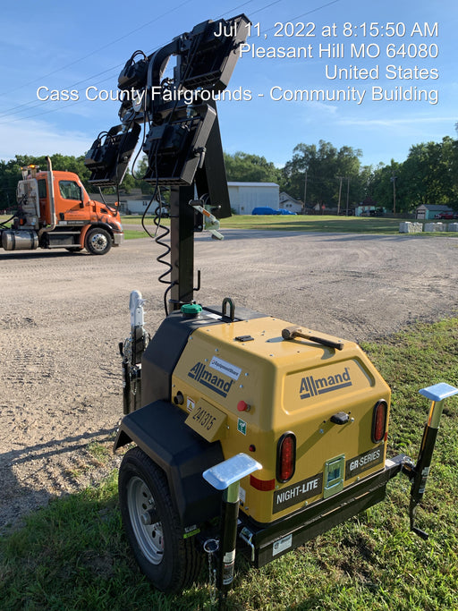 2022 Allmand NLV3GR (4) LED Light Fixture 350W, 23' Vertical Mast, 3kW Prime, Towable, Deep Sea L401, Leveling Jacks, Yanmar T4F 5.8hp