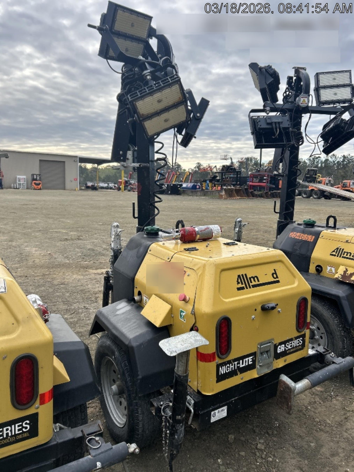 2022 Allmand NLV3GR (4) LED Light Fixture 350W, 23' Vertical Mast, 3kW Prime, Towable, Deep Sea L401, Leveling Jacks, Yanmar T4F 5.8hp