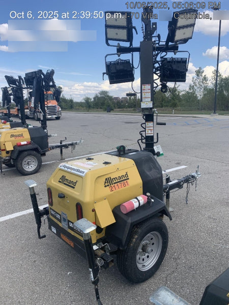 2022 Allmand NLV3GR (4) LED Light Fixture 350W, 23' Vertical Mast, 3kW Prime, Towable, Deep Sea L401, Leveling Jacks, Yanmar T4F 5.8hp