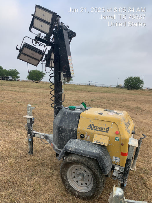 2022 Allmand NLV3GR (4) LED Light Fixture 350W, 23' Vertical Mast, 3kW Prime, Towable, ES Decals, T3