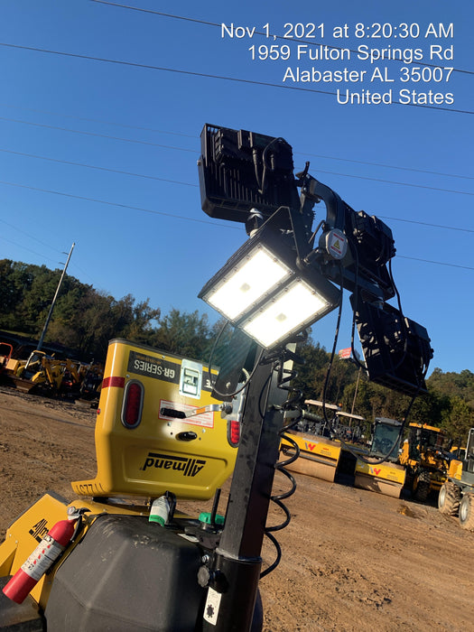 2021 Allmand NLV3GR (4) LED Light Fixture 350W, 23' Vertical Mast, 3kW Prime, Towable, Deep Sea L401, Leveling Jacks, Yanmar T4F 5.8hp