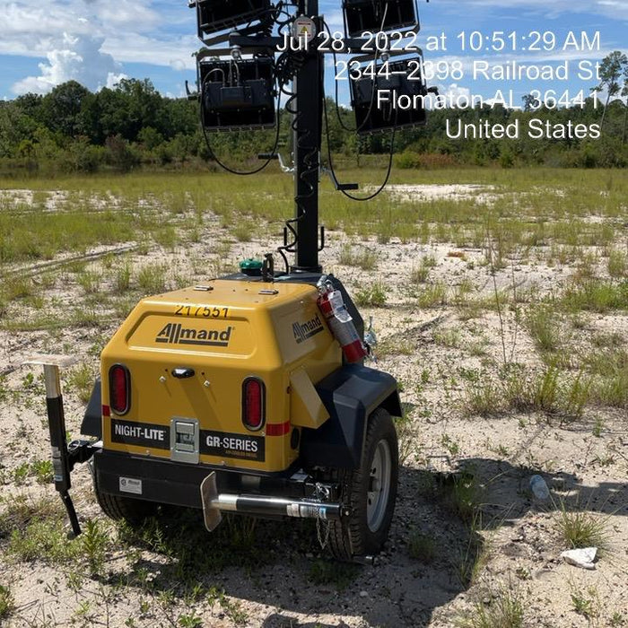 2022 Allmand NLV3GR (4) LED Light Fixture 350W, 23' Vertical Mast, 3kW Prime, Towable, Deep Sea L401, Leveling Jacks, Yanmar T4F 5.8hp