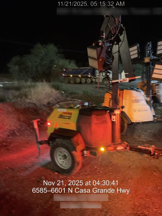 Allmand NLV3GR (4) LED Light Fixture 350W, 23' Vertical Mast, 3kW Prime, Towable, Deep Sea L401, Leveling Jacks, Yanmar T4F 5.8hp