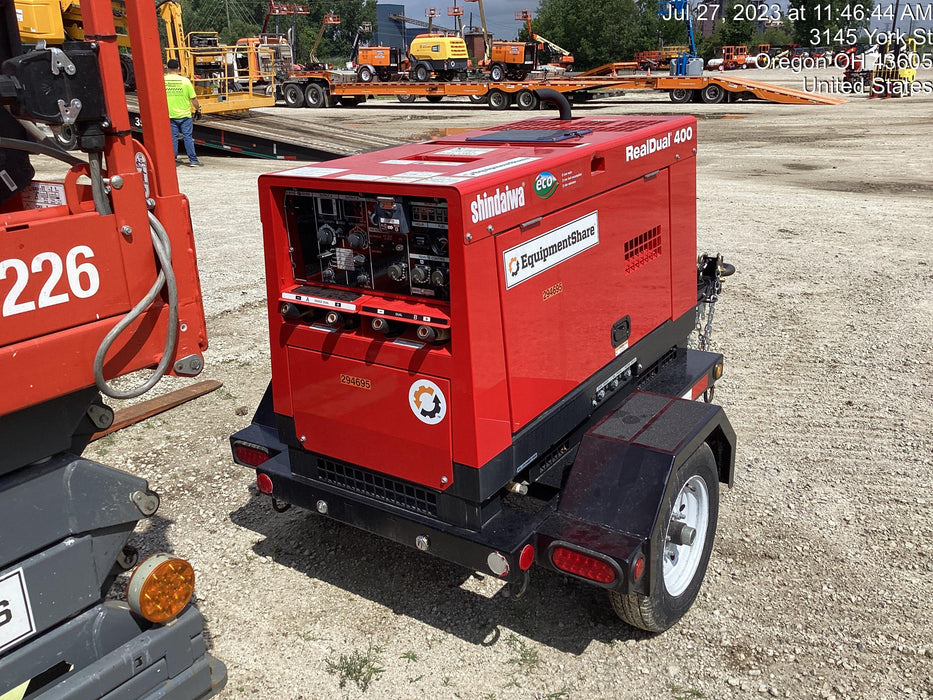 2023 Shindaiwa DGW400MDL Kubota D902 Engine, 23 HP, Dual Op Welder, Wire, Arc, Droop Stick, Tig, and CC Stick Functionality, Simulphase, 3 Phase and 1 Phase Gen Output, Single Axle NB Trlr, Slr Trckl Chrg 12V 12W, Fire Ext