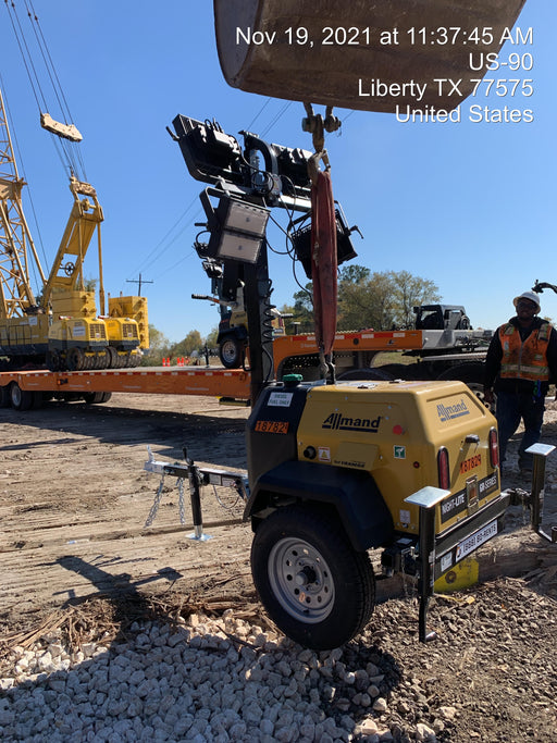 Allmand NLV3GR (4) LED Light Fixture 350W, 23' Vertical Mast, 3kW Prime, Towable, Deep Sea L401, Leveling Jacks, Yanmar T4F 5.8hp