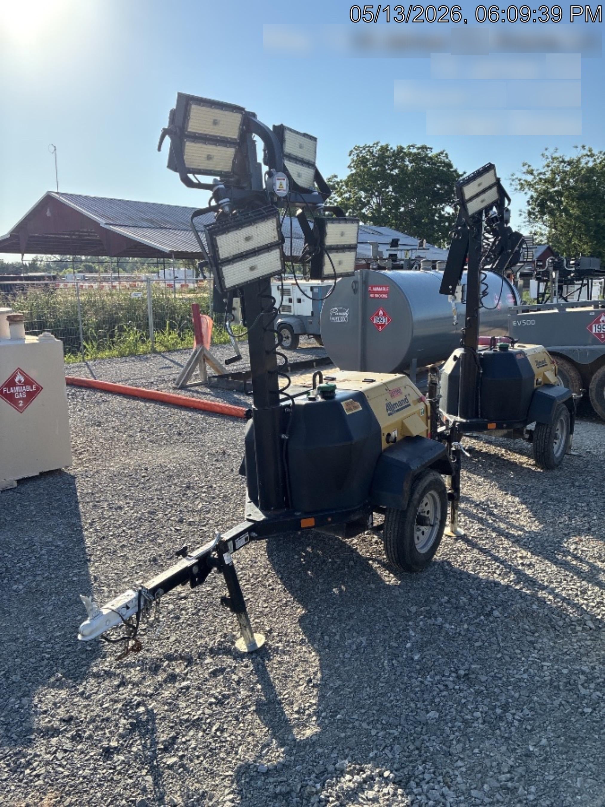 2022 Allmand NLV3GR (4) LED Light Fixture 350W, 23' Vertical Mast, 3kW Prime, Towable, Deep Sea L401, Leveling Jacks, Yanmar T4F 5.8hp