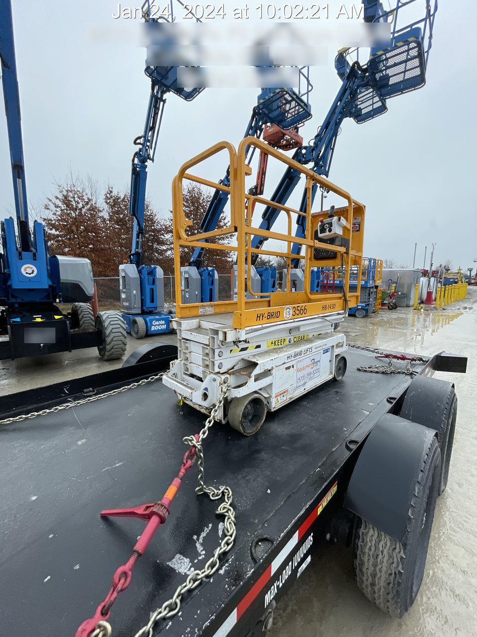 Custom Equipment HB-1430 Hy-Brid Scissor Lift
Platform capacity up to 670 lbs
Working height up to 20 ft
Weighs under 1,700 lbs
Non-marking wheels