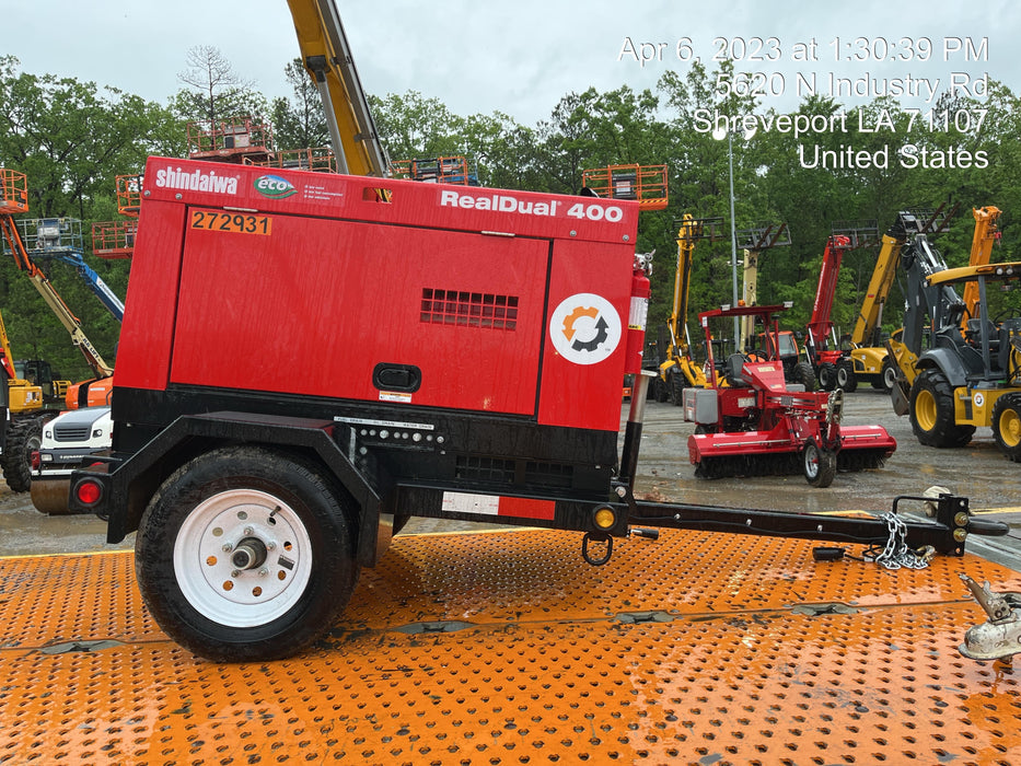 2022 Shindaiwa DGW400MDL Kubota D902 Engine, 23 HP, Dual Op Welder, Wire, Arc, Droop Stick, Tig, and CC Stick Functionality, Simulphase, 3 Phase and 1 Phase Gen Output, Single Axle NB Trlr, Slr Trckl Chrg 12V 12W, Fire Ext