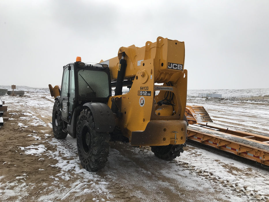 2019 JCB 512-56 Enclosed Cab, 109 HP, Solid Tires, Worklights, Beacon, Aux Hydraulics, Lifting Eye w/66" Carriage/60" Forks