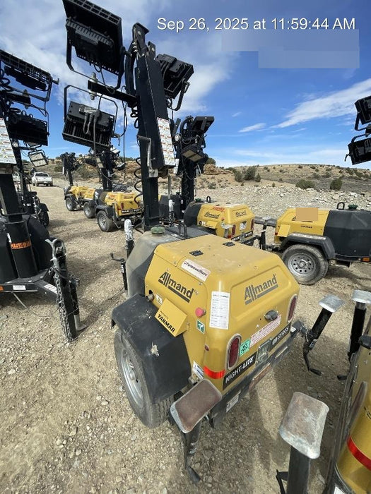 2022 Allmand NLV3GR (4) LED Light Fixture 350W, 23' Vertical Mast, 3kW Prime, Towable, ES Decals, T3