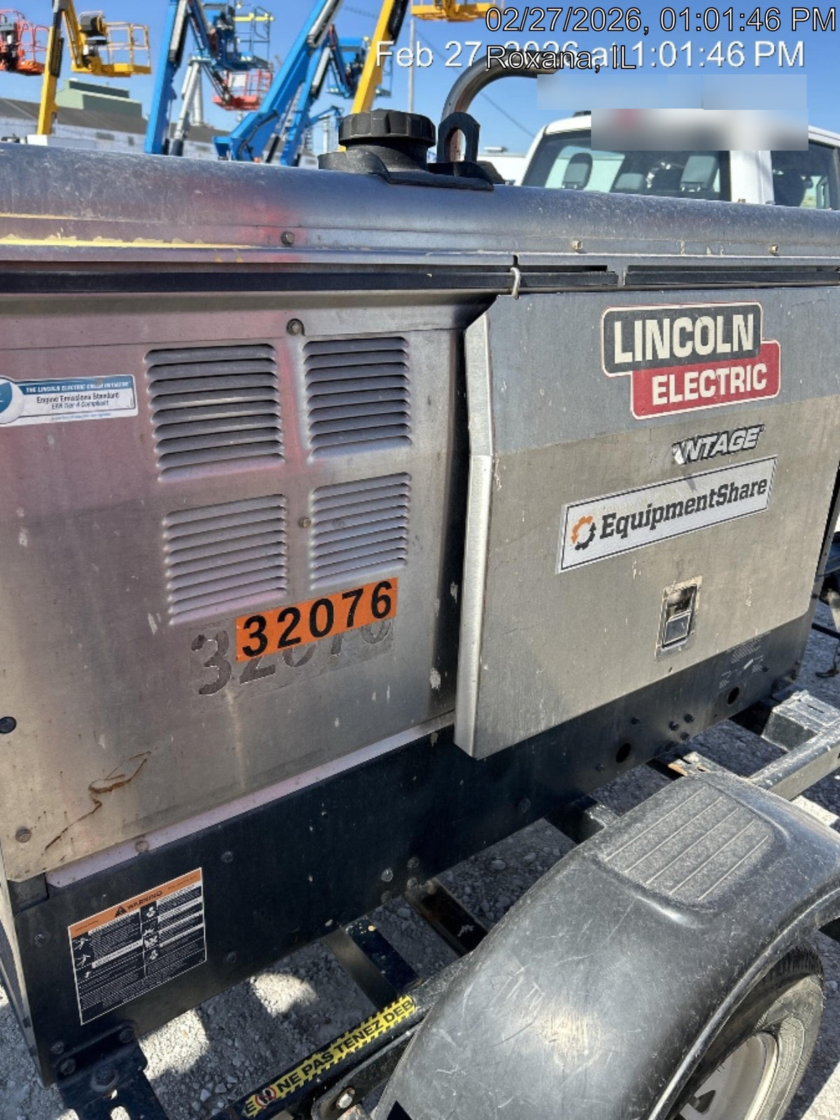 2019 Lincoln Electric Vantage 322 Welder Ready-Pak 3, Two wheel trailer, Fender and Light kit, Cable Rack