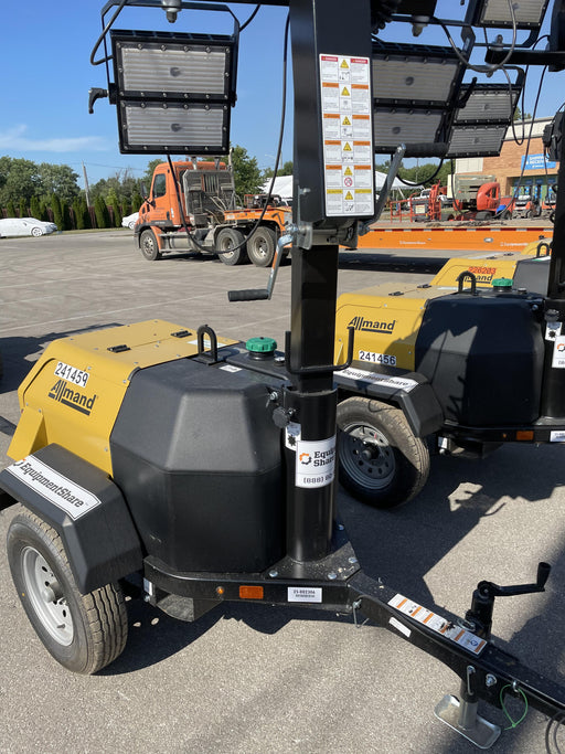 2022 Allmand NLV3GR (4) LED Light Fixture 350W, 23' Vertical Mast, 3kW Prime, Towable, Deep Sea L401, Leveling Jacks, Yanmar T4F 5.8hp