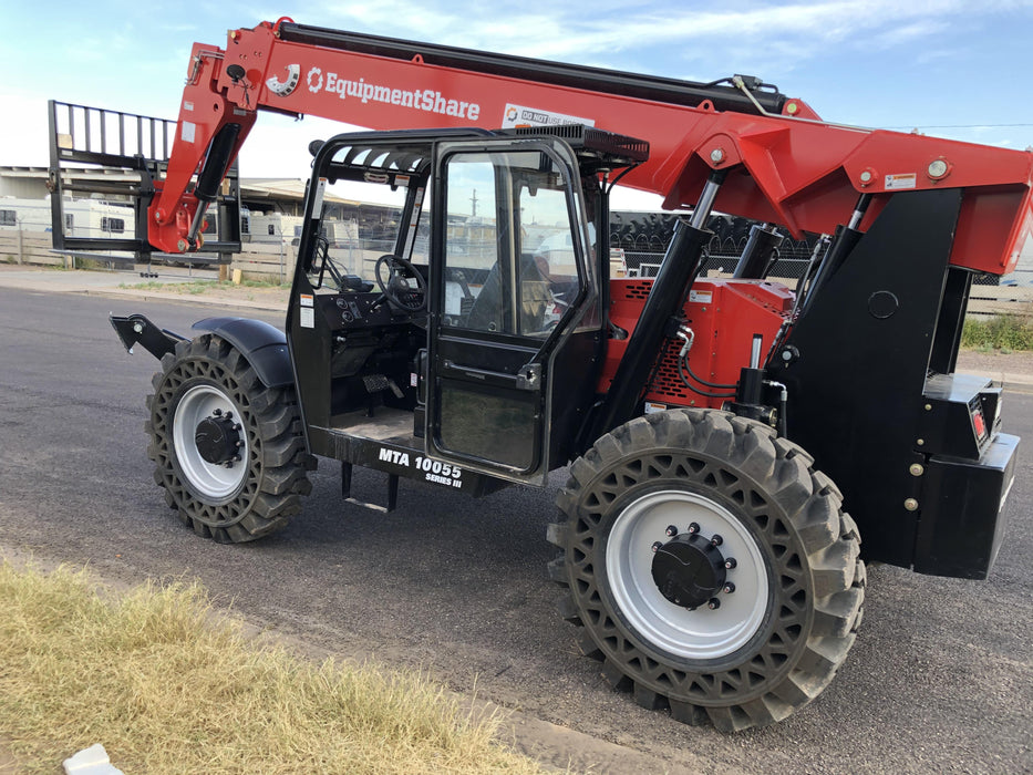 2020 Manitou MTA10055 Cab/Heat/Air, LED Work Lights, Solid Tires, Lift Hook, Beacon, Auxiliary Hydraulics w/66" Carriage and 60" Forks