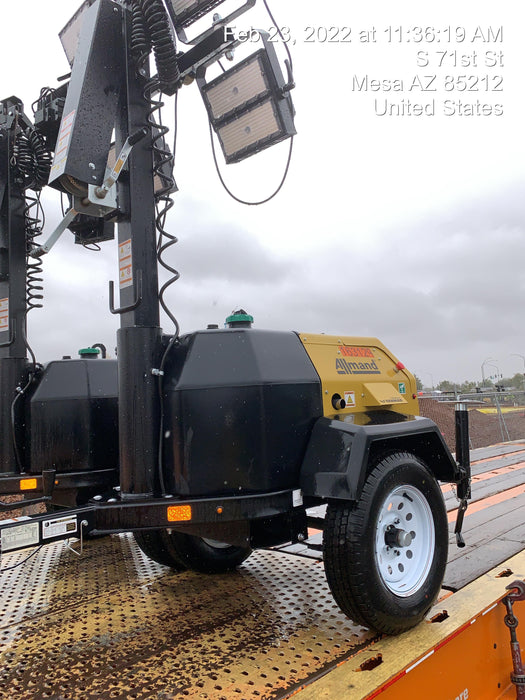 2021 Allmand NLV3GR (4) LED Light Fixture 350W, 23' Vertical Mast, 3kW Prime, Towable, Deep Sea L401, Leveling Jacks, Yanmar T4F 5.8hp