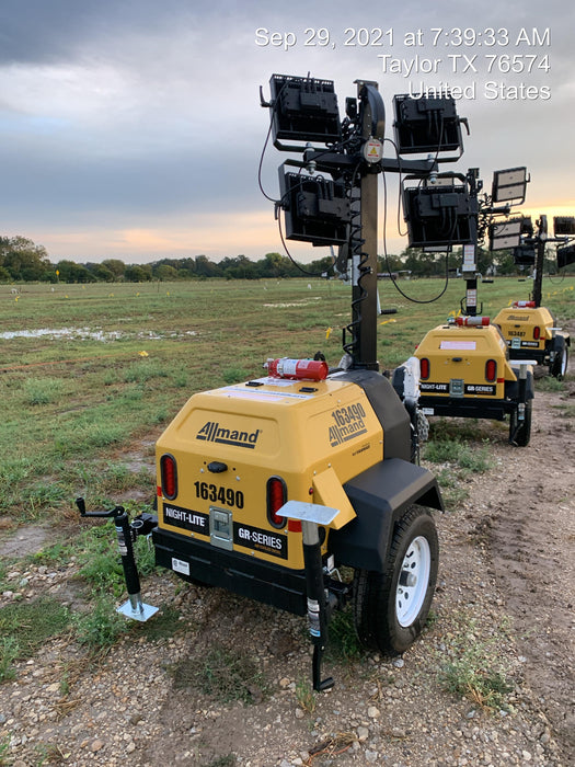 2021 Allmand NLV3GR (4) LED Light Fixture 350W, 23' Vertical Mast, 3kW Prime, Towable, Deep Sea L401, Leveling Jacks, Yanmar T4F 5.8hp