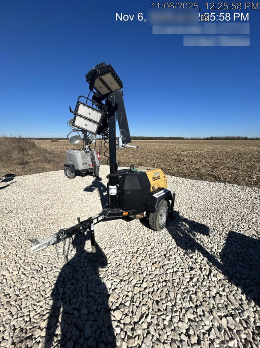 2022 Allmand NLV3GR (4) LED Light Fixture 350W, 23' Vertical Mast, 3kW Prime, Towable, Deep Sea L401, Leveling Jacks, Yanmar T4F 5.8hp