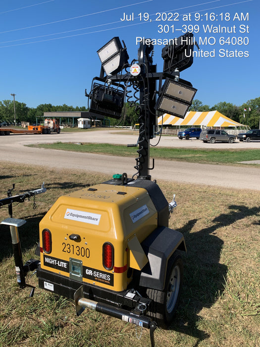 2022 Allmand NLV3GR (4) LED Light Fixture 350W, 23' Vertical Mast, 3kW Prime, Towable, Deep Sea L401, Leveling Jacks, Yanmar T4F 5.8hp