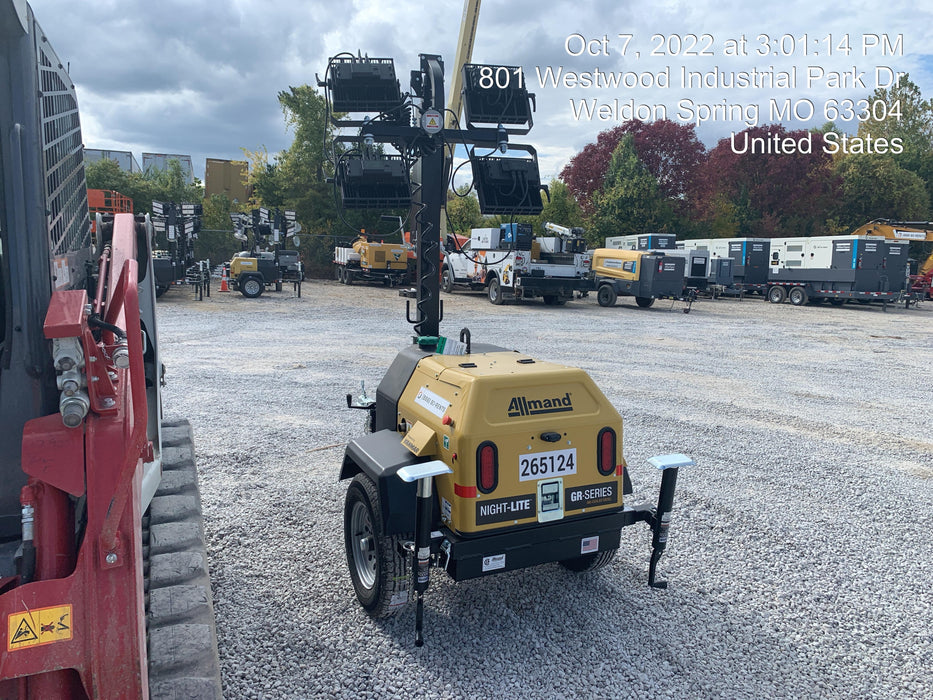 2022 Allmand NLV3GR (4) LED Light Fixture 350W, 23' Vertical Mast, 3kW Prime, Towable, ES Decals, T3