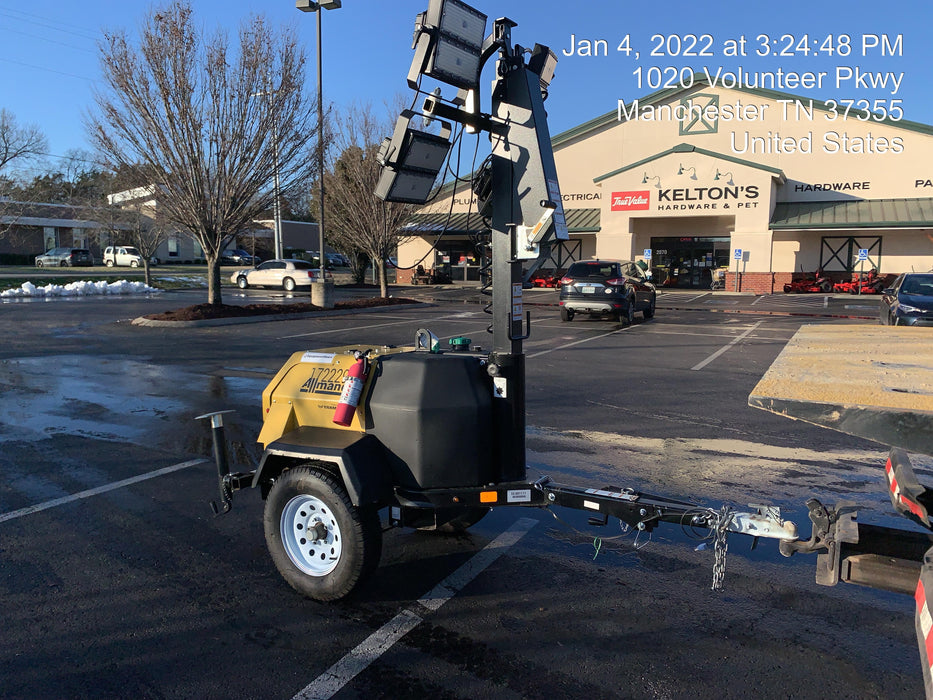 2021 Allmand NLV3GR (4) LED Light Fixture 350W, 23' Vertical Mast, 3kW Prime, Towable, Deep Sea L401, Leveling Jacks, Yanmar T4F 5.8hp