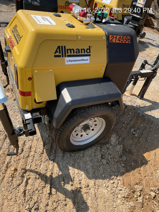 2022 Allmand NLV3GR (4) LED Light Fixture 350W, 23' Vertical Mast, 3kW Prime, Towable, Deep Sea L401, Leveling Jacks, Yanmar T4F 5.8hp