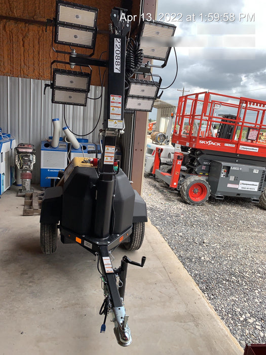 2022 Allmand NLV3GR (4) LED Light Fixture 350W, 23' Vertical Mast, 3kW Prime, Towable, Deep Sea L401, Leveling Jacks, Yanmar T4F 5.8hp