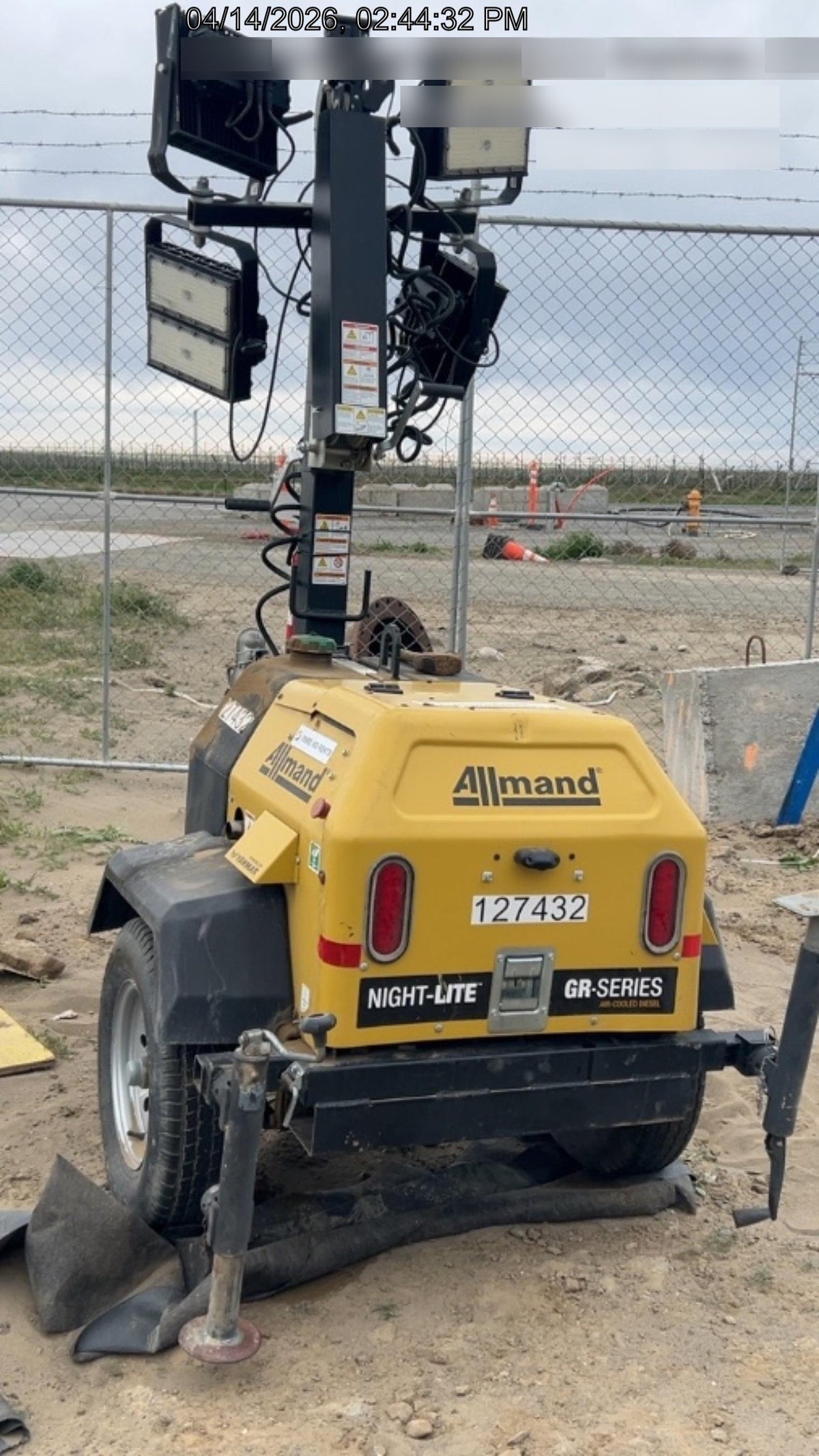2021 Allmand NLV3GR (4) LED Light Fixture 350W, 23' Vertical Mast, 3kW Prime, Towable, Deep Sea L401, Leveling Jacks, Yanmar T4F 5.8hp