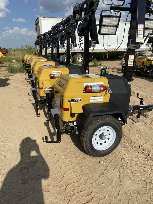 2021 Allmand NLV3GR (4) LED Light Fixture 350W, 23' Vertical Mast, 3kW Prime, Towable, Deep Sea L401, Leveling Jacks, Yanmar T4F 5.8hp