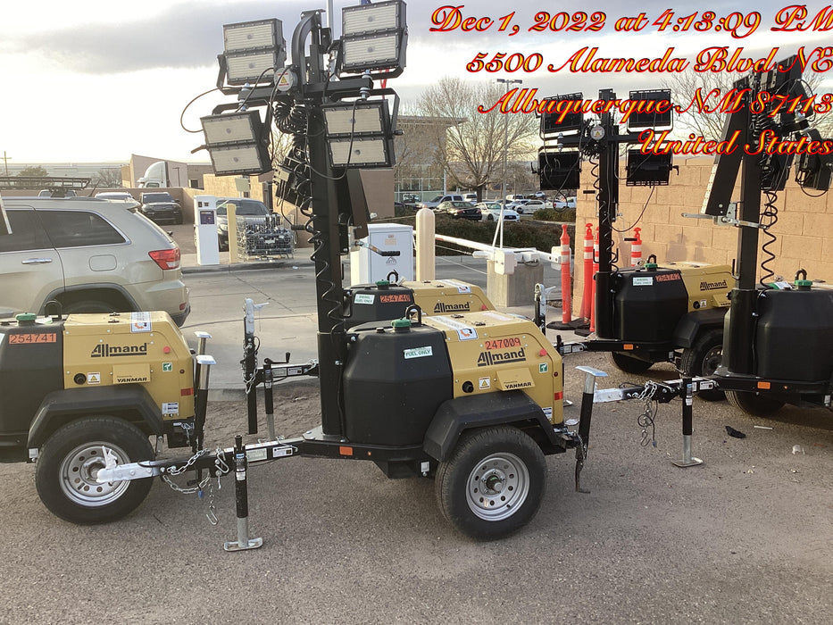 2022 Allmand NLV3GR (4) LED Light Fixture 350W, 23' Vertical Mast, 3kW Prime, Towable, ES Decals, T3