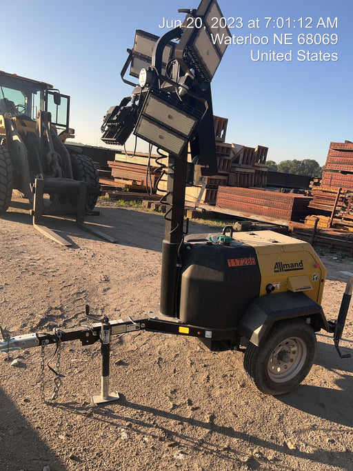 2020 Allmand NLV3GR (4) LED Light Fixture 350W, 23' Vertical Mast, 3kW Prime, Towable, Deep Sea L401, Leveling Jacks, Yanmar T4F 5.8hp