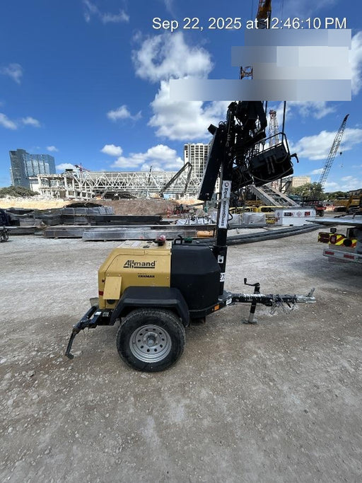 2022 Allmand NLV3GR (4) LED Light Fixture 350W, 23' Vertical Mast, 3kW Prime, Towable, ES Decals, T3