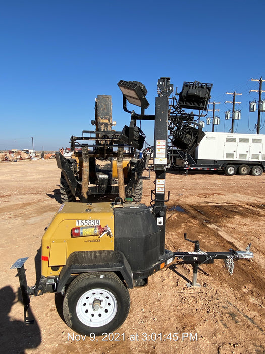 2021 Allmand NLV3GR (4) LED Light Fixture 350W, 23' Vertical Mast, 3kW Prime, Towable, Deep Sea L401, Leveling Jacks, Yanmar T4F 5.8hp