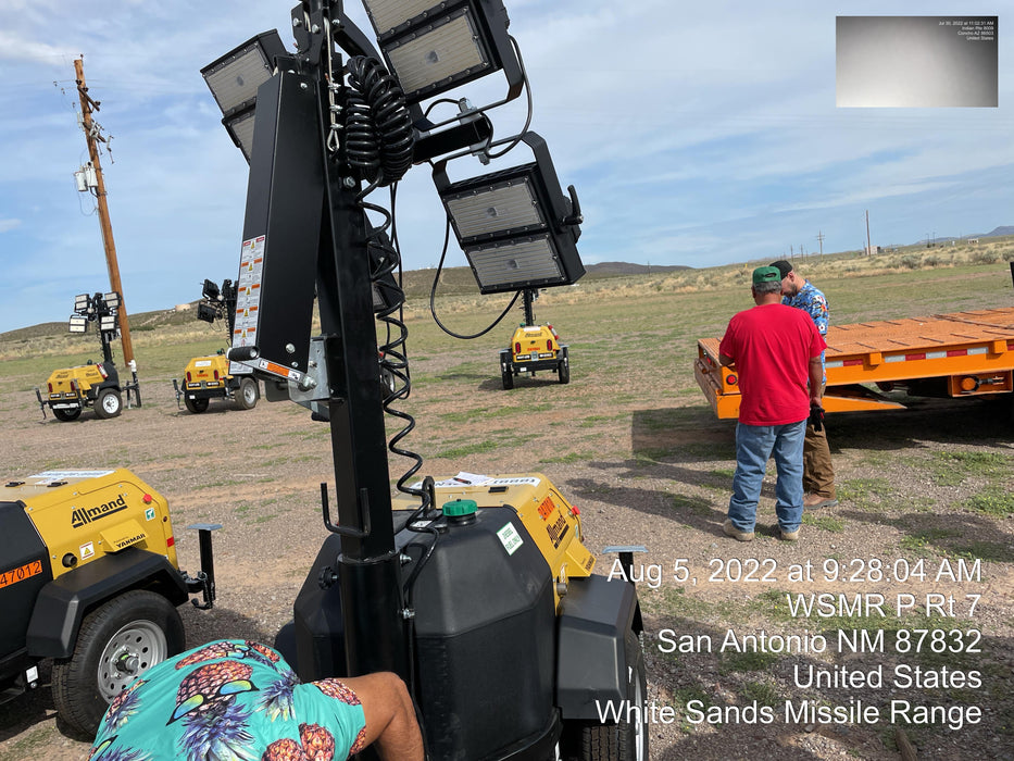 2022 Allmand NLV3GR (4) LED Light Fixture 350W, 23' Vertical Mast, 3kW Prime, Towable, ES Decals, T3