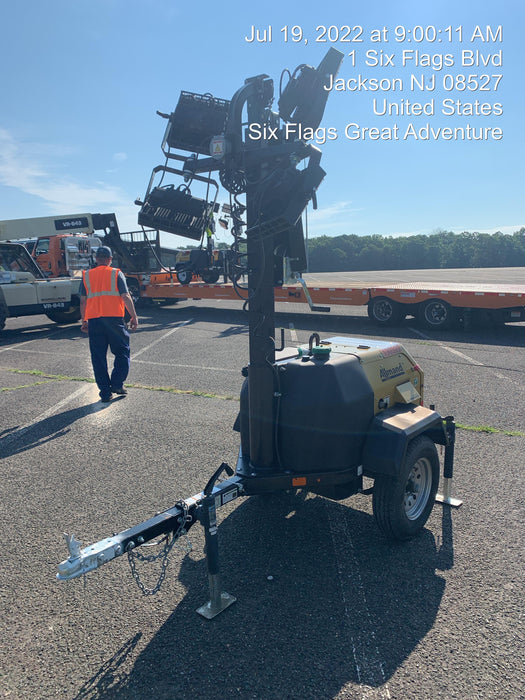 2021 Allmand NLV3GR (4) LED Light Fixture 350W, 23' Vertical Mast, 3kW Prime, Towable, Deep Sea L401, Leveling Jacks, Yanmar T4F 5.8hp