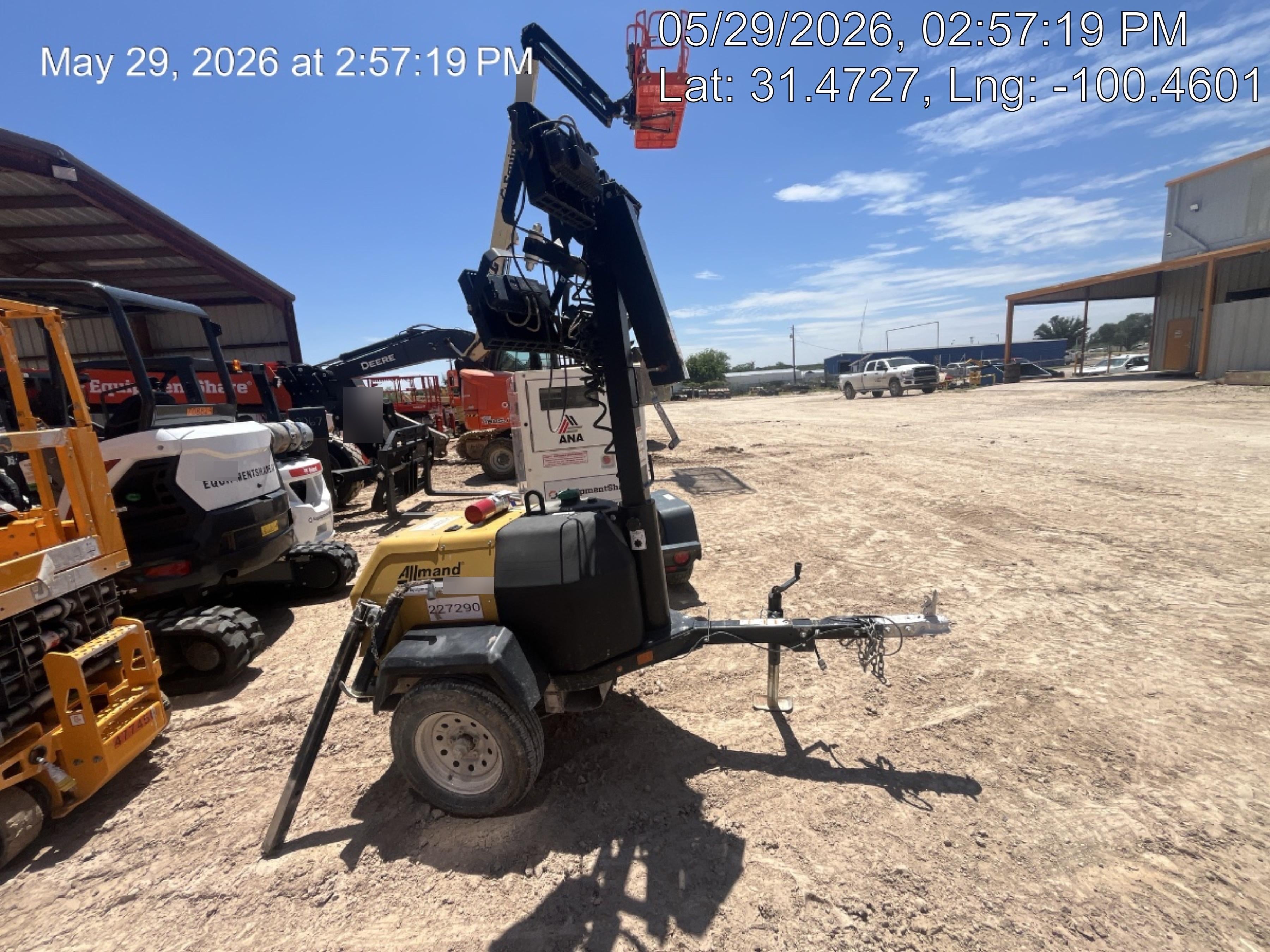 2022 Allmand NLV3GR (4) LED Light Fixture 350W, 23' Vertical Mast, 3kW Prime, Towable, Deep Sea L401, Leveling Jacks, Yanmar T4F 5.8hp