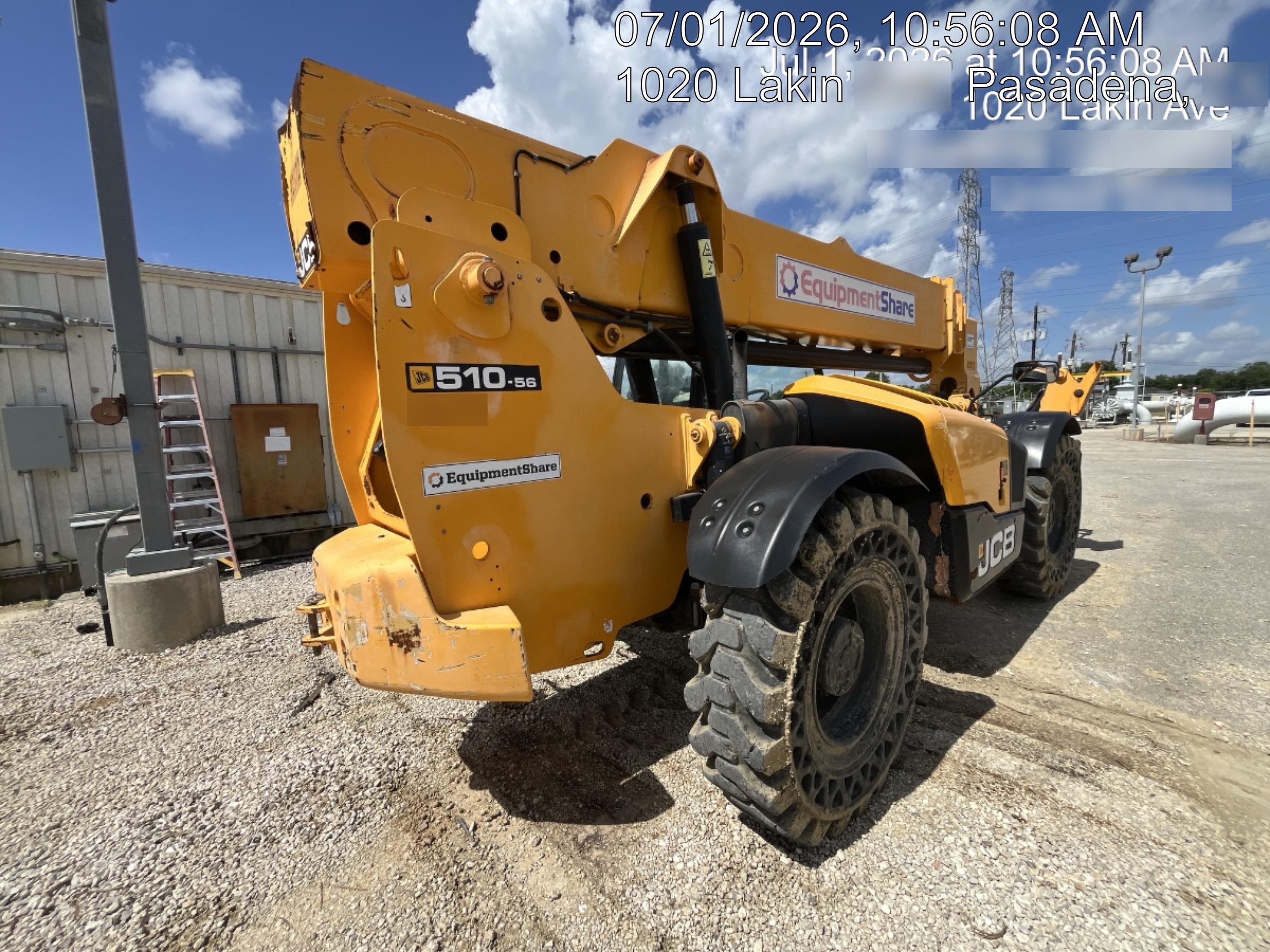 2019 JCB 510-56 Open ROPS, 74 HP, Solid Tires, Worklights, Beacon, Aux Hydraulics, Lifting Eye 72" Carriage/60" Forks