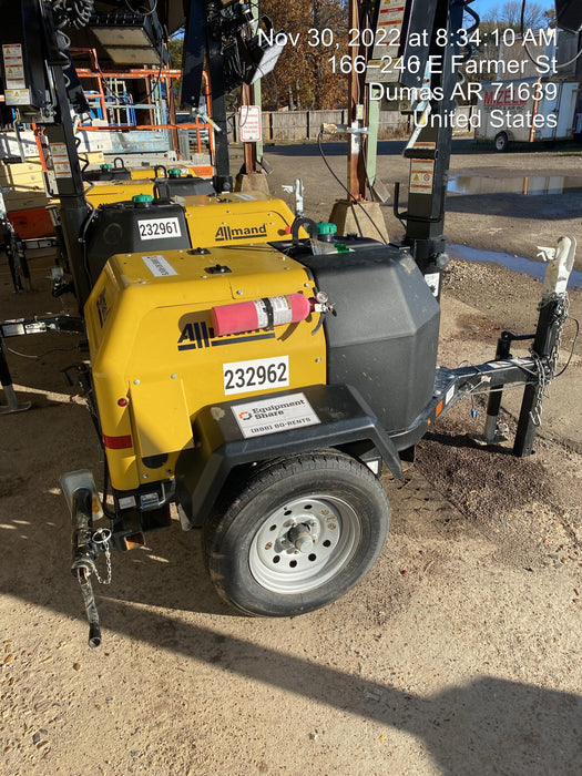 2022 Allmand NLV3GR (4) LED Light Fixture 350W, 23' Vertical Mast, 3kW Prime, Towable, Deep Sea L401, Leveling Jacks, Yanmar T4F 5.8hp