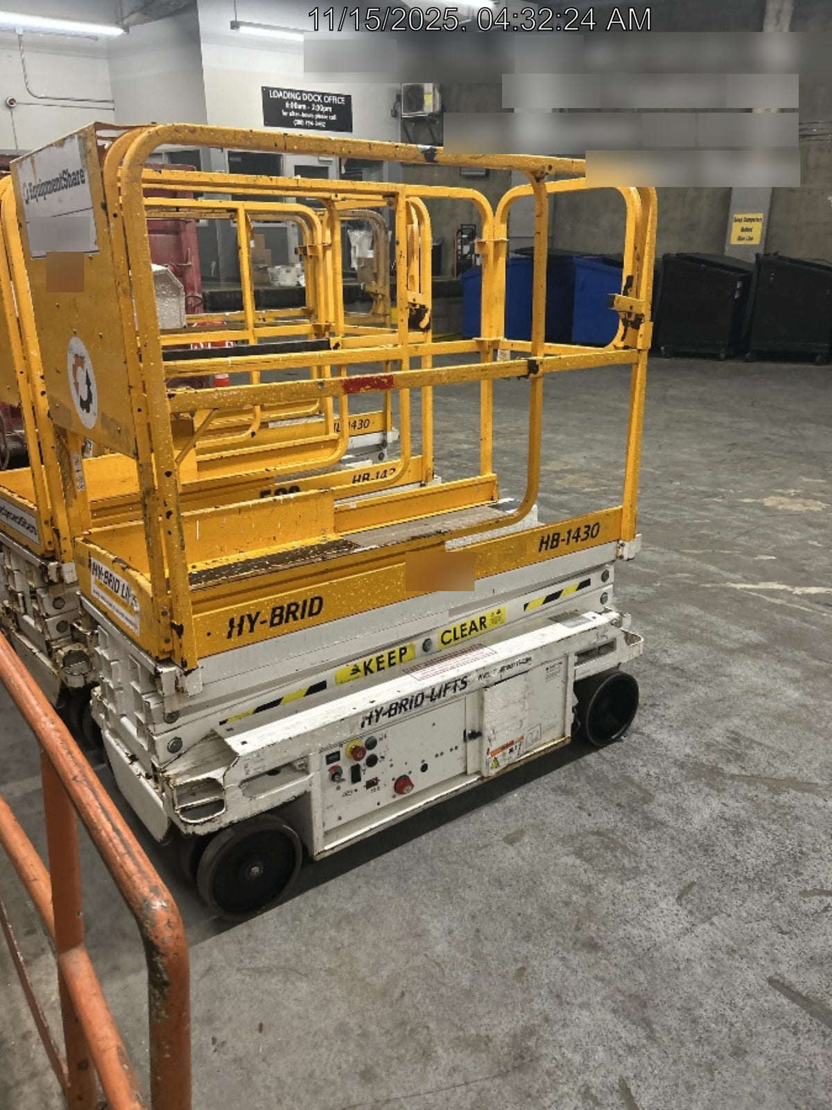 Custom Equipment HB-1430 <ul>
 <li>Hy-Brid Scissor Lift</li>
  <li>Platform capacity up to 670 lbs.</li>
  <li>Working height up to 20 ft</li>
  <li>Weighs under 1,700 lbs.</li>
  <li>Non-marking wheels </li>
</ul>