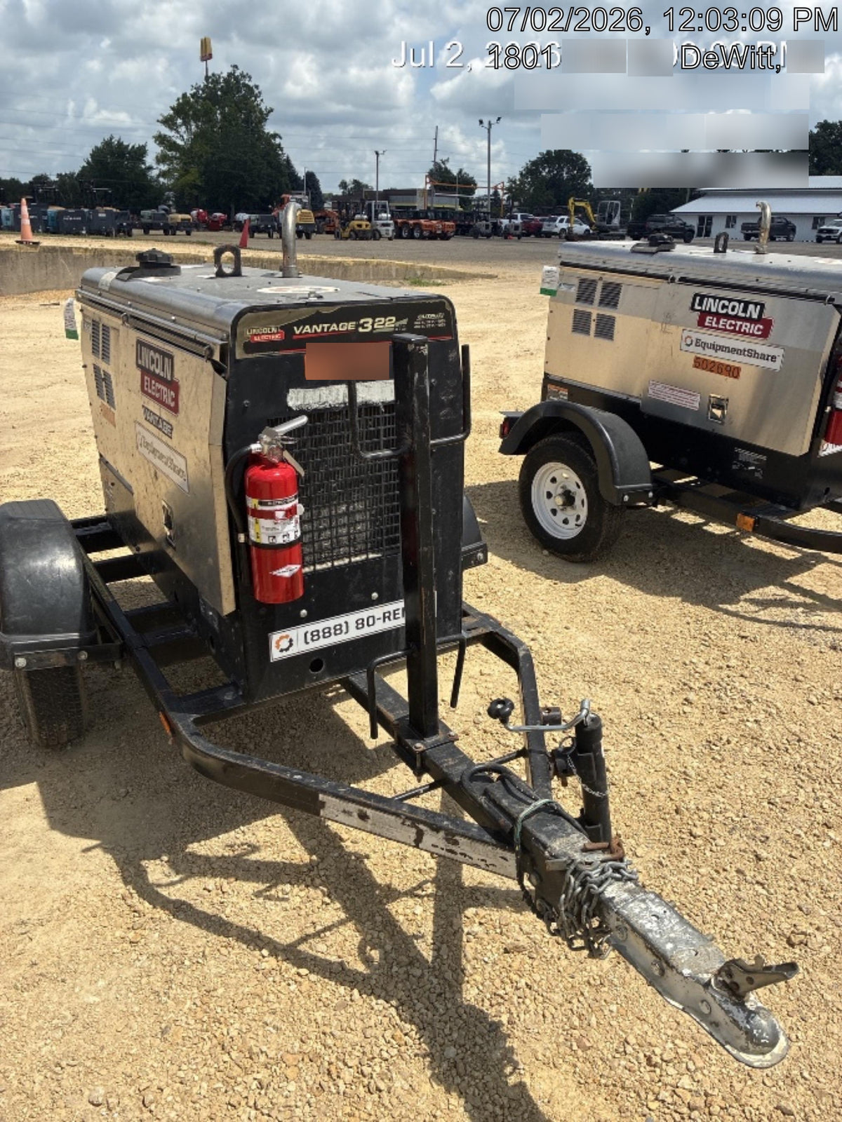 2019 Lincoln Electric Vantage 322 Welder Ready-Pak 3, Two wheel trailer, Fender and Light kit, Cable Rack