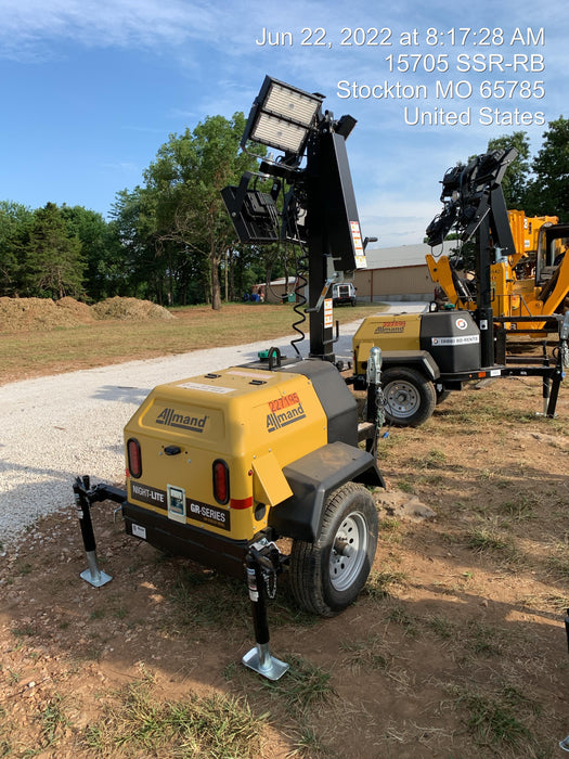 2022 Allmand NLV3GR (4) LED Light Fixture 350W, 23' Vertical Mast, 3kW Prime, Towable, Deep Sea L401, Leveling Jacks, Yanmar T4F 5.8hp