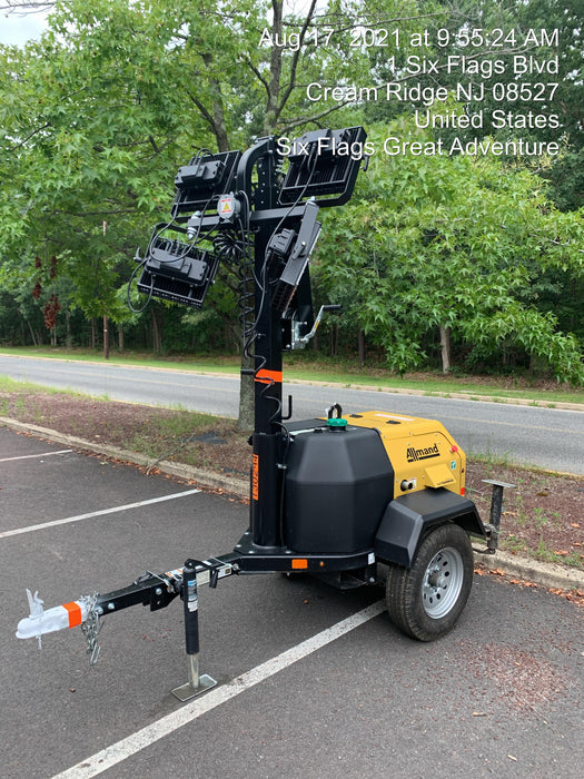 2021 Allmand NLV3GR (4) LED Light Fixture 350W, 23' Vertical Mast, 3kW Prime, Towable, Deep Sea L401, Leveling Jacks, Yanmar T4F 5.8hp