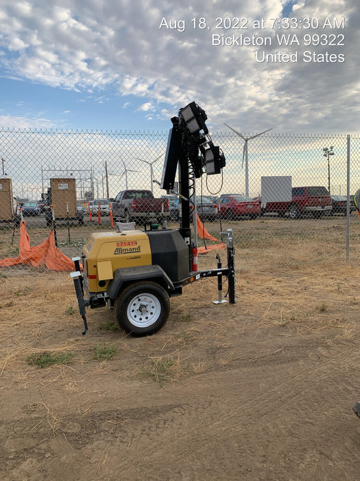 2021 Allmand NLV3GR (4) LED Light Fixture 350W, 23' Vertical Mast, 3kW Prime, Towable, Deep Sea L401, Leveling Jacks, Yanmar T4F 5.8hp