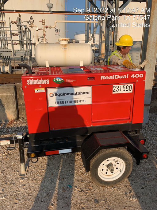 2022 Shindaiwa DGW400MDL Kubota D902 Engine, 23 HP, Dual Op Welder, Wire, Arc, Droop Stick, Tig, and CC Stick Functionality, Simulphase, 3 Phase and 1 Phase Gen Output, Single Axle NB Trlr, Slr Trckl Chrg 12V 12W, Fire Ext