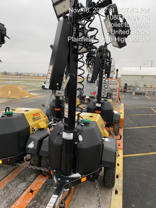 2022 Allmand NLV3GR (4) LED Light Fixture 350W, 23' Vertical Mast, 3kW Prime, Towable, Deep Sea L401, Leveling Jacks, Yanmar T4F 5.8hp