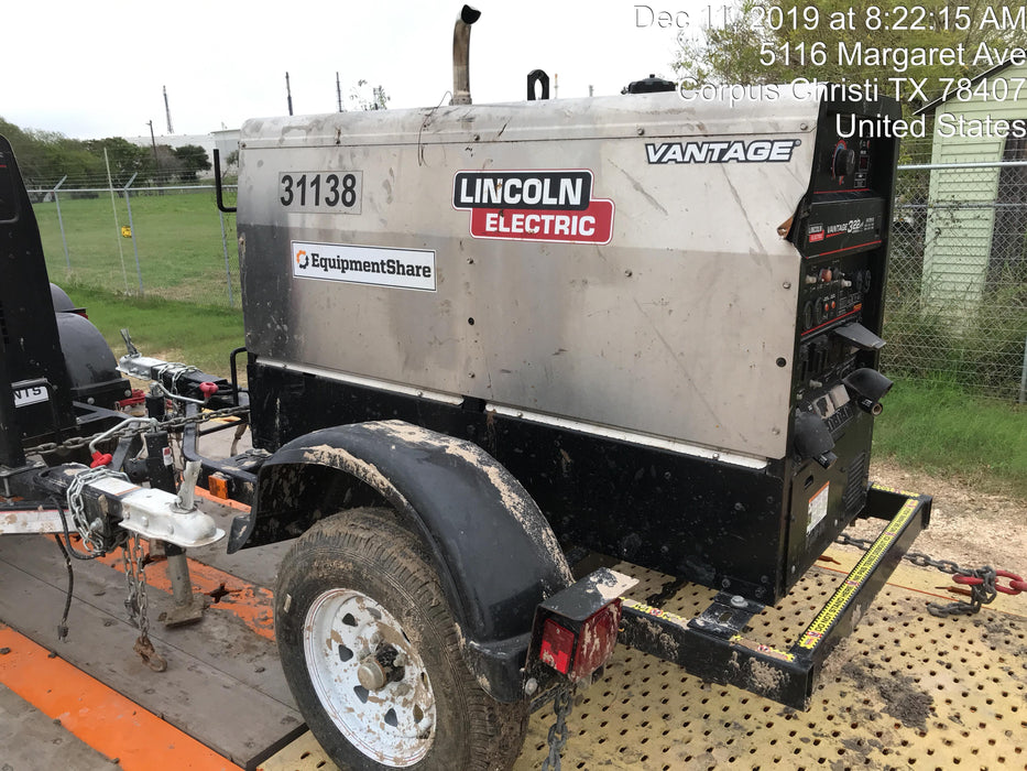 2019 Lincoln Electric Vantage 322 Welder Ready-Pak 3, Two wheel trailer, Fender and Light kit, Cable Rack
