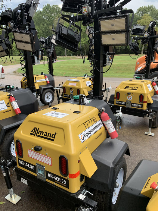 2021 Allmand NLV3GR (4) LED Light Fixture 350W, 23' Vertical Mast, 3kW Prime, Towable, Deep Sea L401, Leveling Jacks, Yanmar T4F 5.8hp